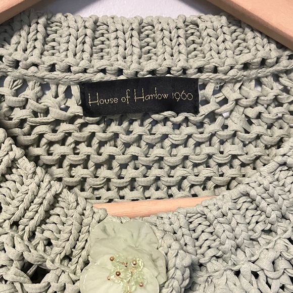 House of Harlow 1960 Chunky Knit Cable Sweater - Green with Buttons Flowers - Picture 2 of 6